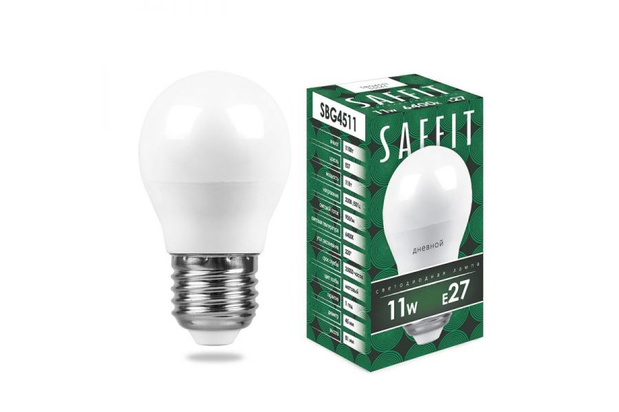 Лампа светодиодная Saffit SBG4511 шар E27 11W 6400K 55141