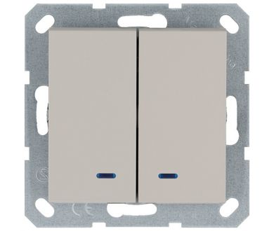 Выключатель двухклавишный со светодиодами 10A 250V с накладкой, цвет Тауп Jasmart G3023NT