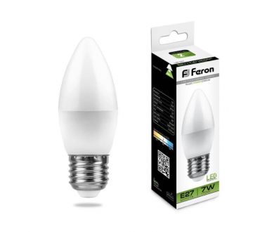 Лампа светодиодная Feron E27 7W 4000K Свеча Матовая LB-97 25759