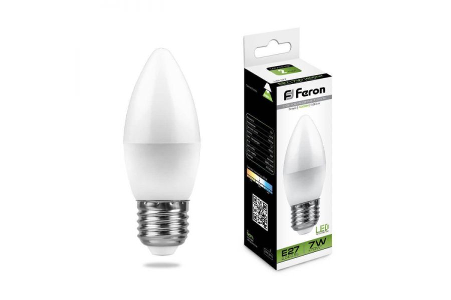 Лампа светодиодная Feron E27 7W 4000K Свеча Матовая LB-97 25759