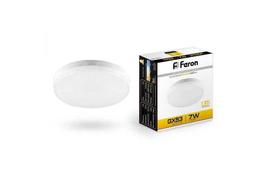 Лампа светодиодная Feron GX53 7W 2700K Таблетка Матовая LB-451 25831