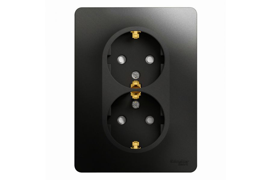 Розетка 2-ая с/з со шторками, 16А (в сборе) Systeme Electric Glossa Антрацит GSL000726