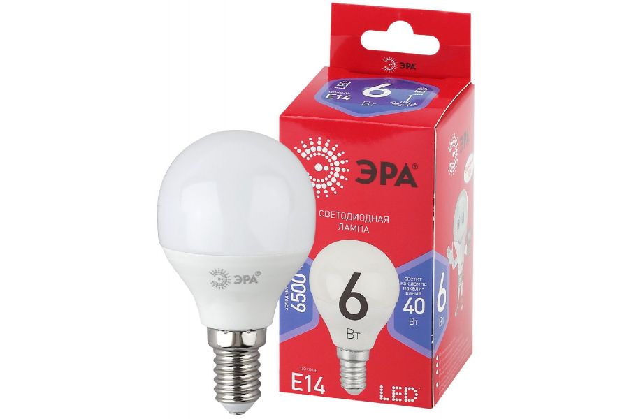 Лампа светодиодная Эра E14 6W 6500K LED P45-6W-865-E14 R Б0045356