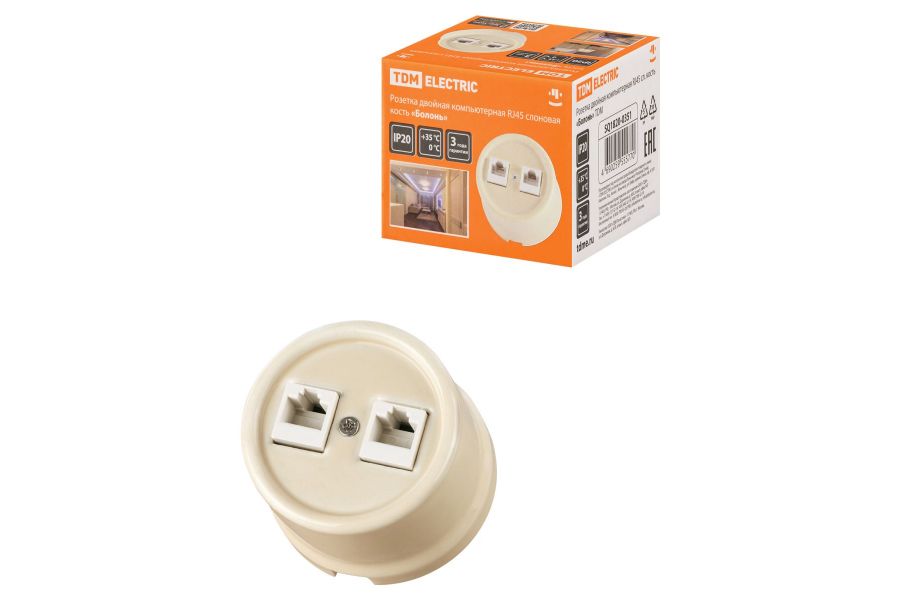 Розетка двойная компьютерная RJ45 сл. кость Болонь TDM Electric SQ1820-0351