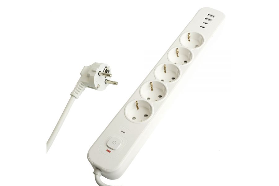Сетевой фильтр 5-местный с/з и 2 USB-A+2 Type-C 4 Stekker Nova HM21-51-05 50104