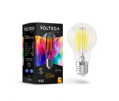 Лампа светодиодная Voltega E27 7W 2800K груша прозрачная VG10-A60E27warm7W-F 7140