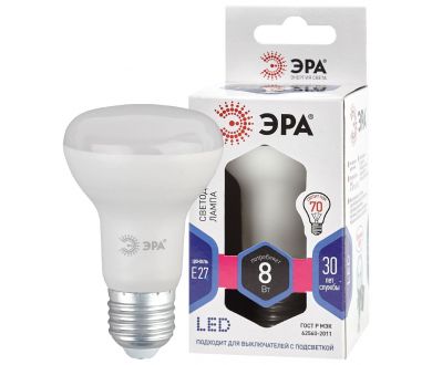 Лампа светодиодная Эра E27 8W 6000K LED R63-8W-860-E27 Б0048024