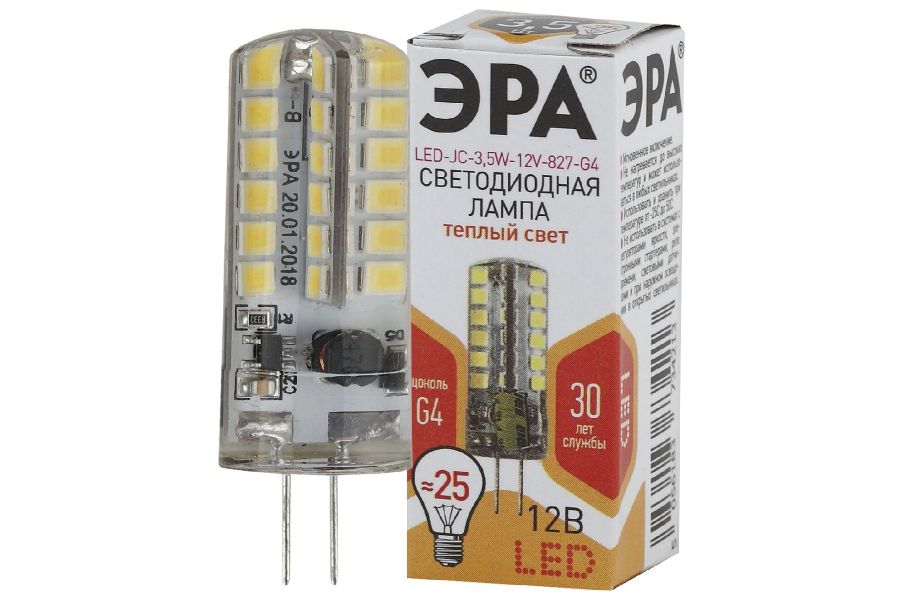 Лампа светодиодная Эра G4 3,5W 2700K LED JC-3,5W-12V-827-G4 Б0033195
