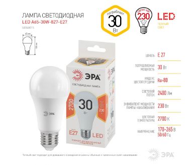 Лампа светодиодная Эра E27 30W 2700K LED A65-30W-827-E27 Б0048015