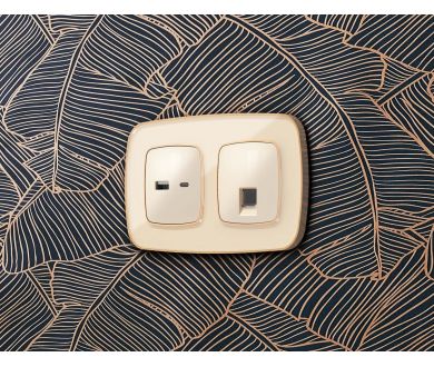 Комплект механизма компьютерной розетки Ambrella Volt RJ-45 (8P8C) CAT6A экранированной с автоматической защитной шторкой OMEGA MO312005 Бежевый глянец QUANT (OP3120, VM185)
