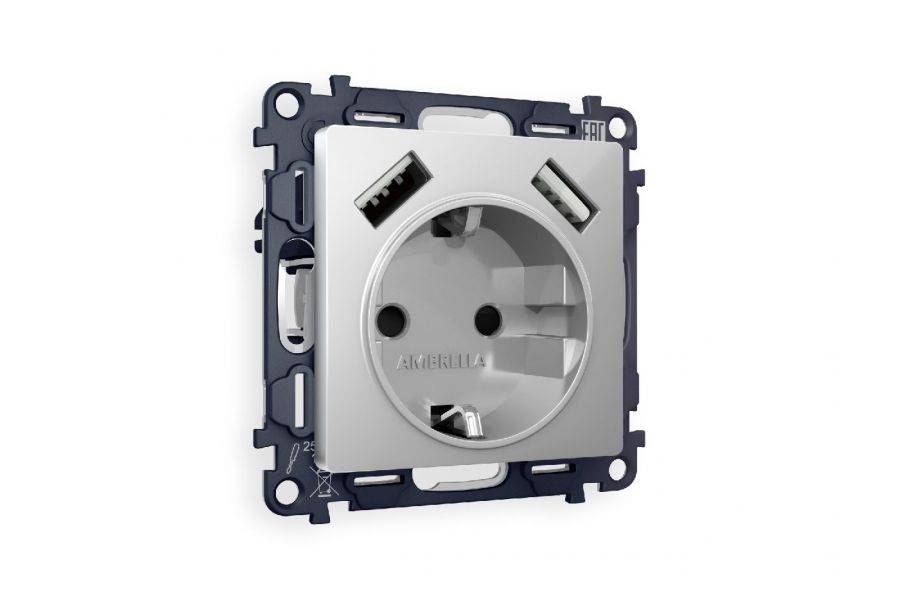 Комплект механизма розетки 2USB A+A 18W (быстрая зарядка) с/з Ambrella Volt Alfa MA409010