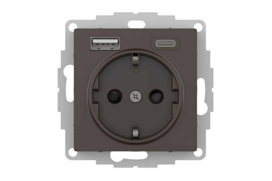 Розетка 16А с USB A+C (5В/2,4А/3 А, 2х5В/1,5А), мех Systeme Electric AtlasDesign Мокко ATN000632