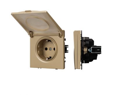 Розетка зк со шторками и крышкой софт-тач золотой песок Arlight SCT-MCP-SFPL-GD (250V, 16A) 054282(1)
