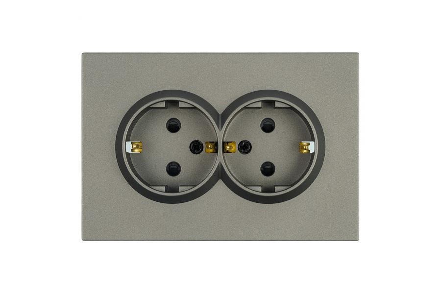 Розетка 2-местная с защитной шторкой Stekker Эмили с/з 250В 16А RST16-5114-09 антрацит soft touch 49934