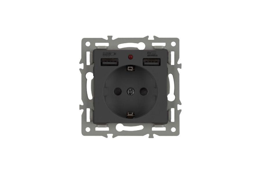 Механизм розетки с USB зарядкой Arlight SCT-MUAA-PL-BK (250V, 16A) 043734