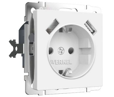 Розетка с заземлением, шторками и USBх2 Werkel 4690389191992 W1171561 a062406