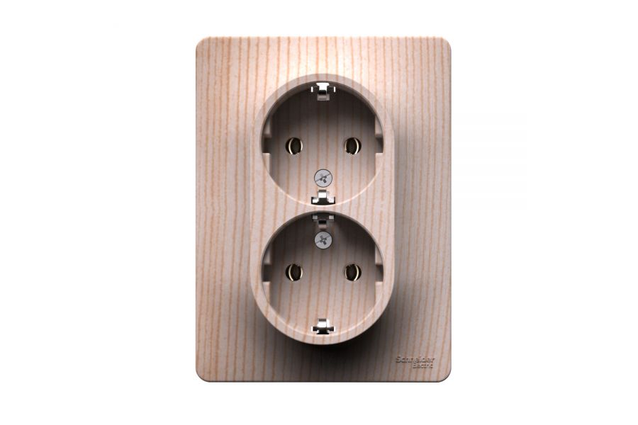 Розетка двойная с заземлением, 16А, в сборе, Сосна Systeme Electric Glossa GSL001524