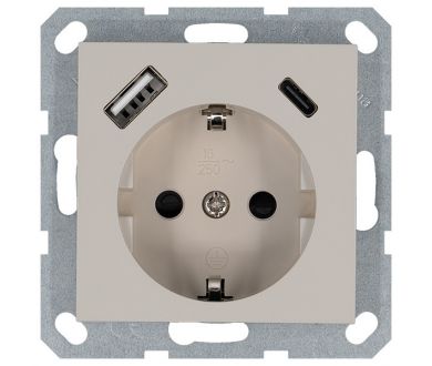 Розетка SHUKO с USB A+C с защитными шторками 16A 250V 2P+T USB 25W, цвет Тауп Jasmart G5501USB-25T