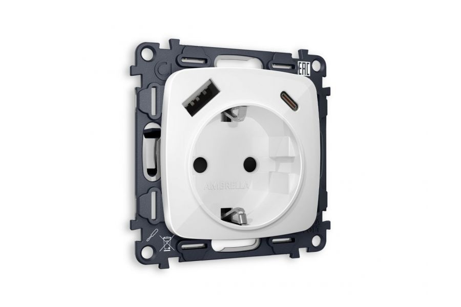 Комплект механизма электрической розетки USB A+C 20W Ambrella Volt Omega (OP1100, VM160) MO110010