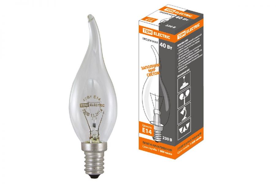 Лампа накаливания TDM Electric Е14 40W прозрачная SQ0332-0015