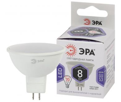 Лампа светодиодная Эра GU5.3 8W 6000K LED MR16-8W-860-GU5.3 Б0049071
