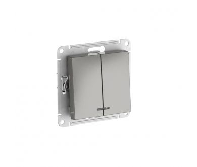 Выключатель 2-клавишный с подсвет.,сх.5а, 10АХ, быстрозажим. клем. Systeme Electric AtlasDesign Сталь ATN000953S
