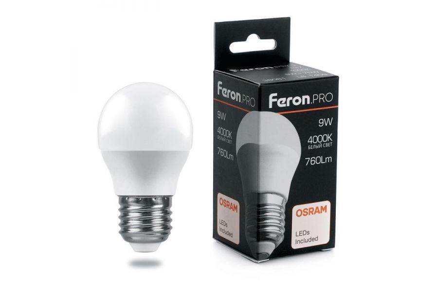 Лампа светодиодная Feron E27 9W 4000K шар матовый LB-1409 38081