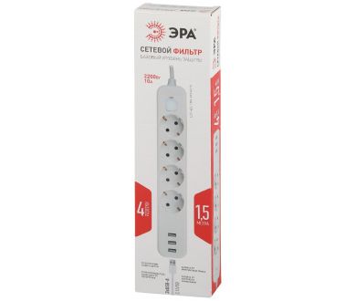 Сетевой фильтр Эра USF-4es-1,5m-3xUSBA-W Б0059567