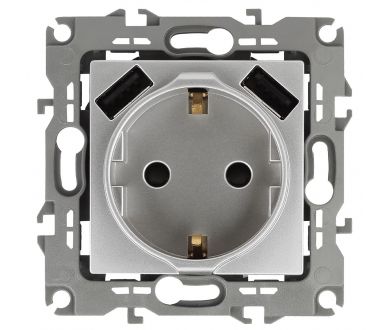 Розетка 2P+E со шторками и 2xUSB Эра 14-4109-03 Б0047869