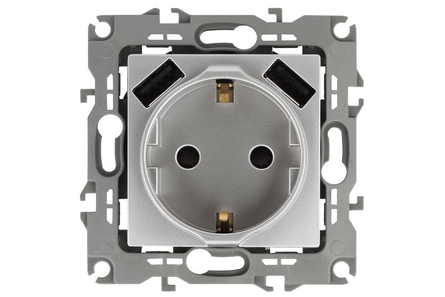 Розетка 2P+E со шторками и 2xUSB Эра 14-4109-03 Б0047869