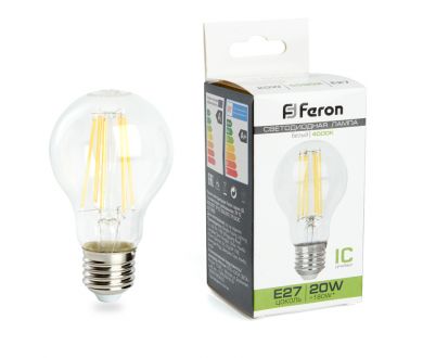 Лампа светодиодная филаментная Feron E27 20W 4000K прозрачная LB-620 38246