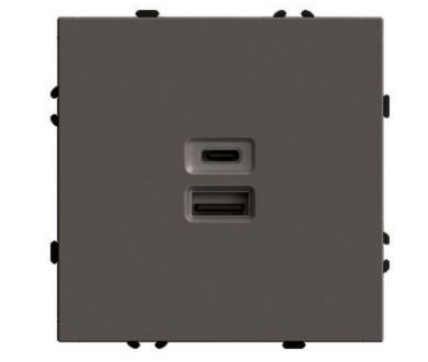 Розетка 2-местная USB + Type C (механизм) Stekker Эмили 250В 20W RST10-5115-09 антрацит soft touch 49931