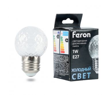 Лампа светодиодная Feron LB-385 шар прозрачный E27 1W 230V 6400K 52176