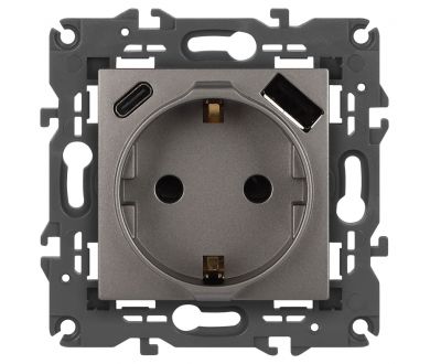 Розетка со шторками с USB type-A+C Эра Elegance 14-4108-16 Б0067695