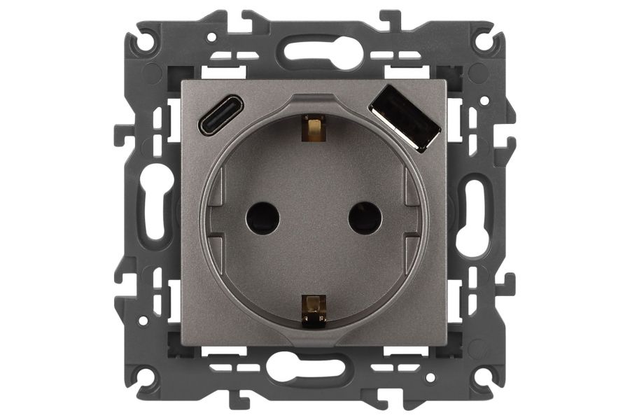Розетка со шторками с USB type-A+C Эра Elegance 14-4108-16 Б0067695
