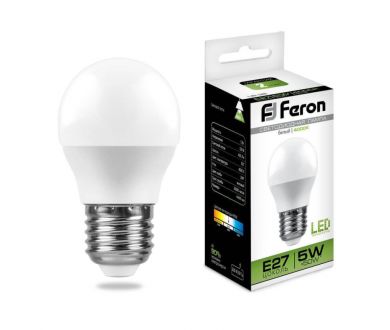 Лампа светодиодная Feron E27 5W 4000K Шар Матовая LB-38 25405