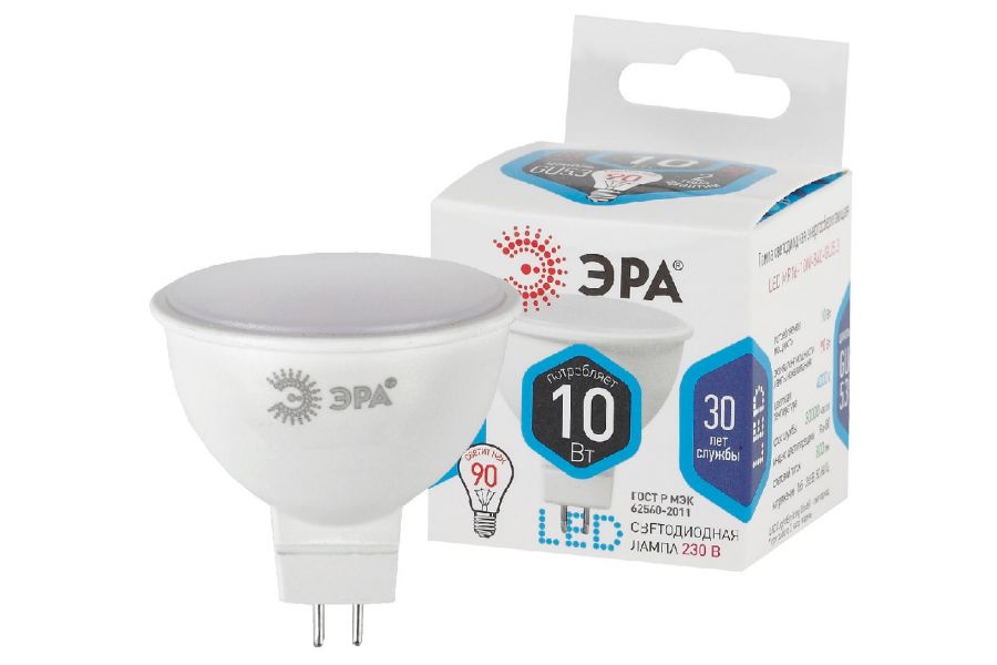 Лампа светодиодная Эра GU5.3 10W 4000K LED MR16-10W-840-GU5.3 Б0032996