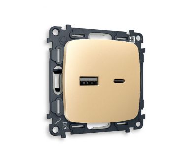 Комплект механизма розетки 2USB A+C 20W (быстрая зарядка) Ambrella Volt Omega MO611010