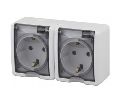 Розетка ЭРА Эксперт 2х2P+E IP54 со шторками 16A 250V 11-2404-01 Б0020718