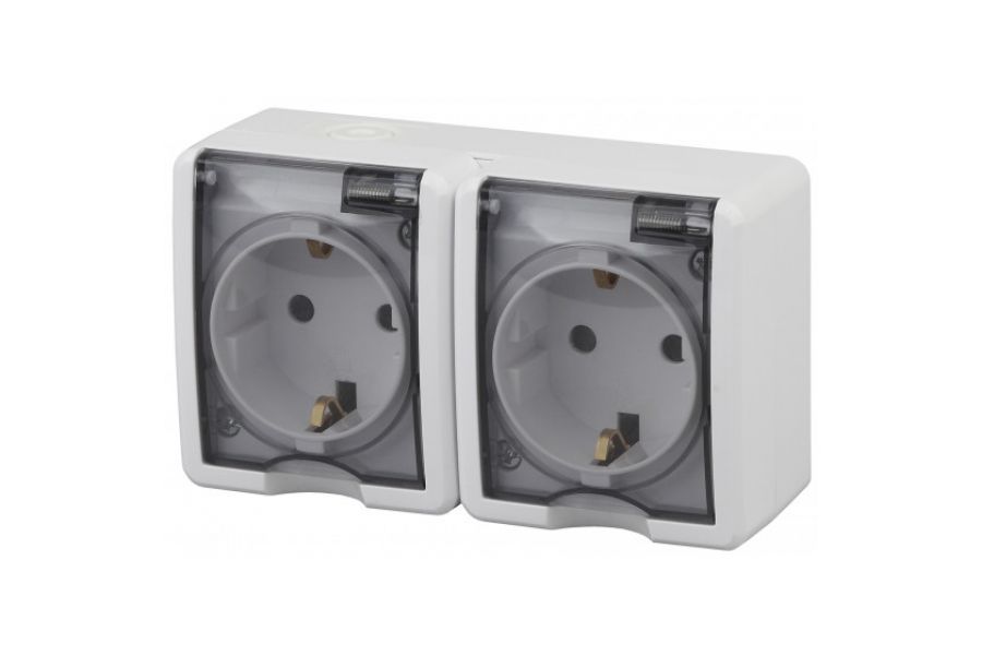 Розетка ЭРА Эксперт 2х2P+E IP54 со шторками 16A 250V 11-2404-01 Б0020718