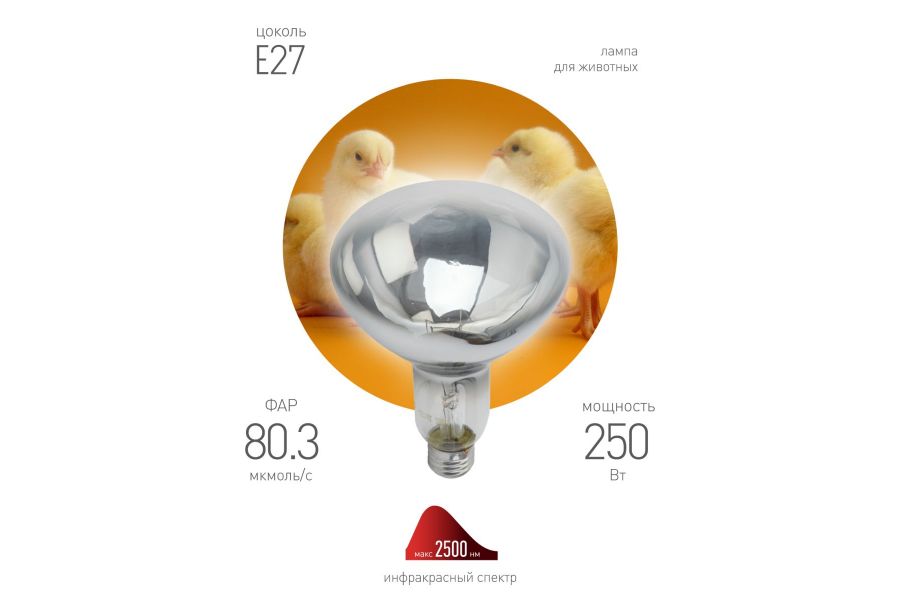 Инфракрасная лампа для обогрева животных Эра ИКЗ 220-250 R127 E27 Б0042991