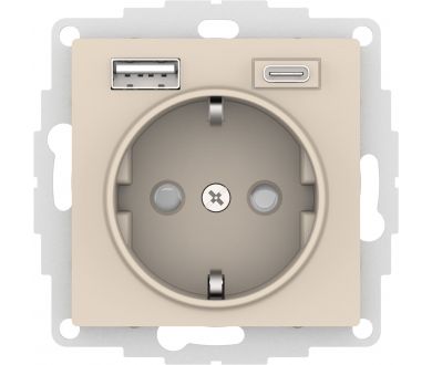 Розетка 16А с USB A+C (5В/2,4А/3 А, 2х5В/1,5А), мех Systeme Electric AtlasDesign Бежевый ATN000232