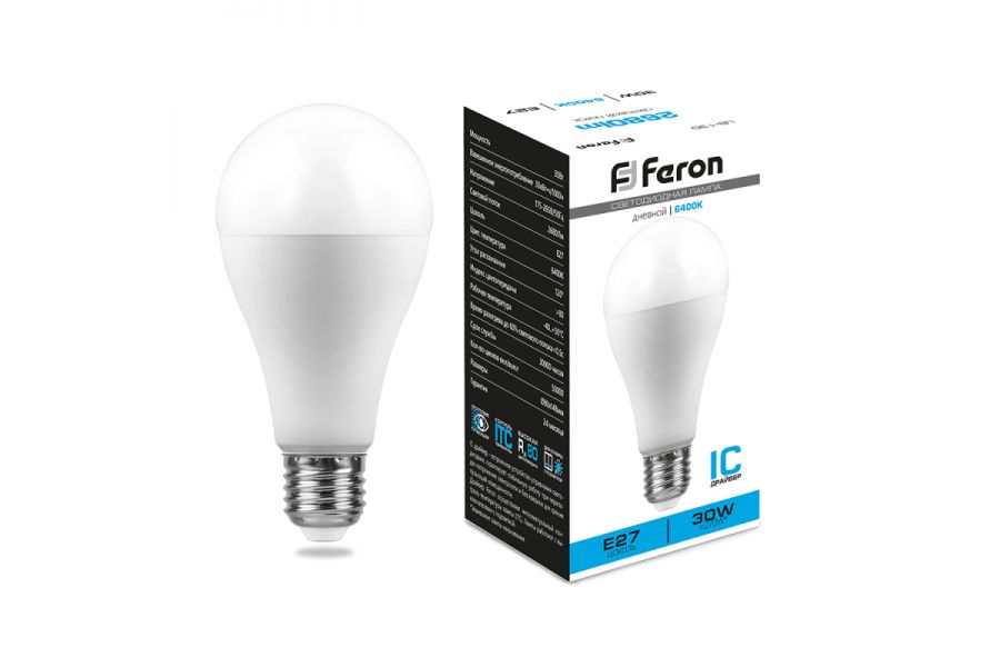 Лампа светодиодная Feron E27 30W 6400K груша матовая LB-130 38196