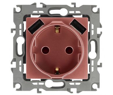 Розетка 2P+E со шторками и 2xUSB Эра 12-4109-14 Б0047848