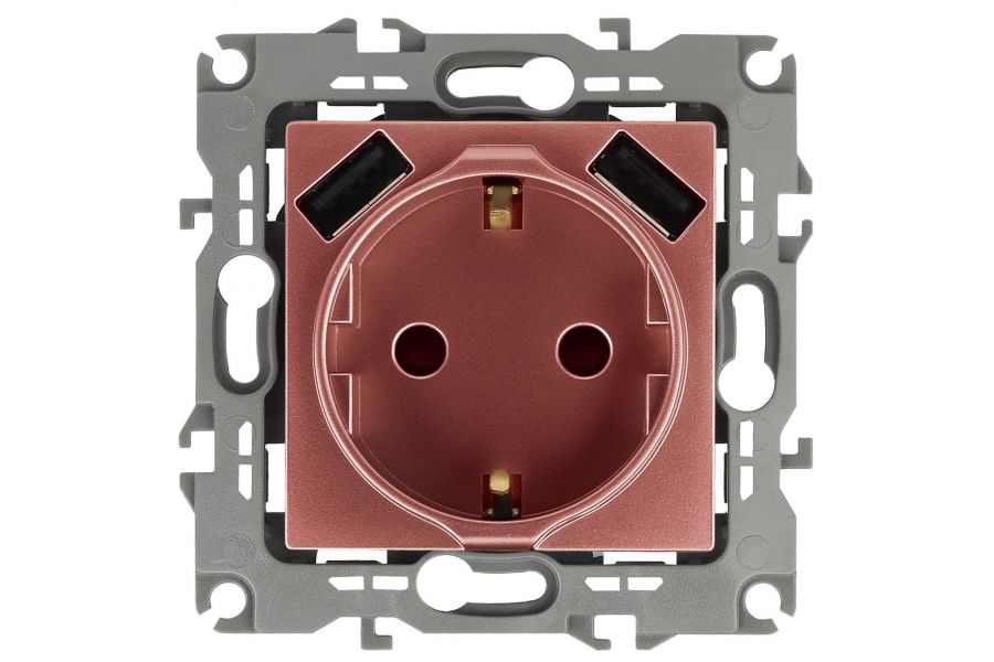 Розетка 2P+E со шторками и 2xUSB Эра 12-4109-14 Б0047848