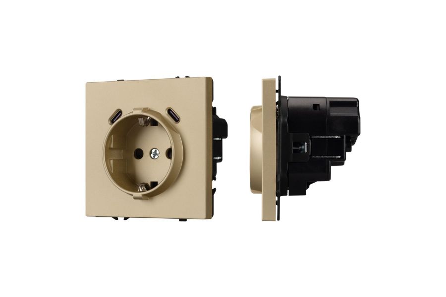 Розетка зк со шторками с USB тип C+С софт-тач золотой песок Arlight SCT-MUCC-SFPL-GD (250V, 16A) 061815(1)