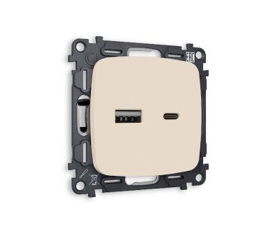 Комплект механизма розетки 2USB A+C 20W (быстрая зарядка) Ambrella Volt Omega MO331010