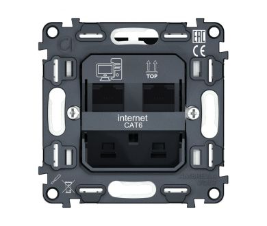 Механизм компьютерной двойной розетки RJ-45 (8P8C) CAT6 с автоматической защитной шторкой QUANT Ambrella Volt VM189