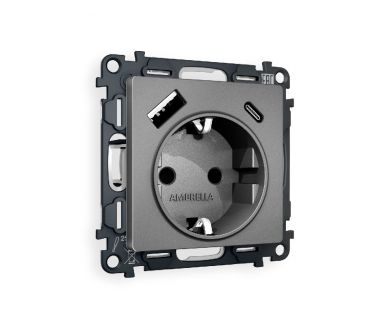Комплект механизма розетки 2USB A+C 20W (быстрая зарядка) с/з Ambrella Volt Alfa MA660010