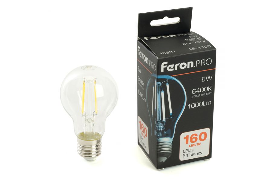 Светодиодная лампа Feron LB-1106 E27 6W 6400K 48891